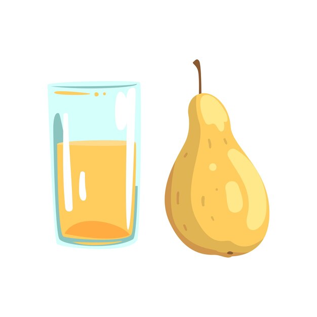 Vaso de jugo de fruta de pera de bebida vegetariana natural vector de alimentos orgánicos saludables ilustración sobre un fondo blanco