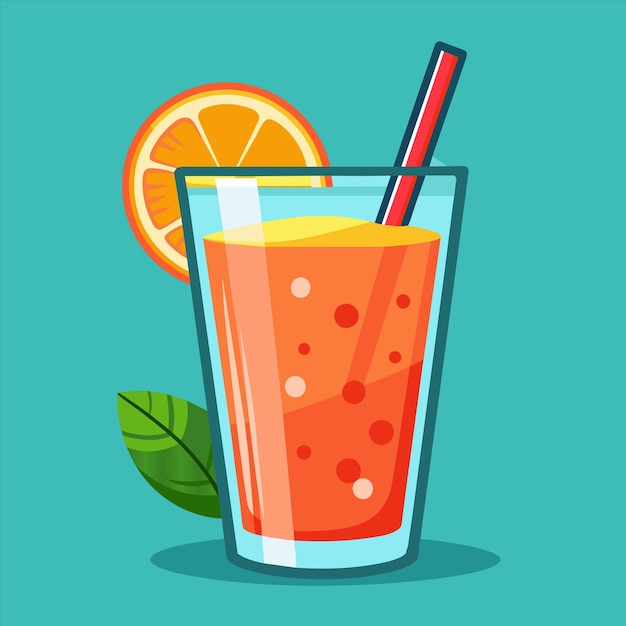un vaso de jugo de naranja con una pajita y una rebanada de narenja en él