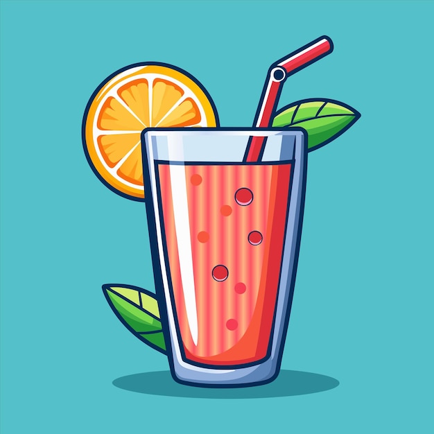 un vaso de jugo de naranja con una pajita y una rebanada de narenja en él