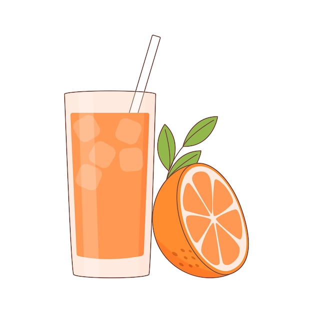 El vaso de jugo de naranja y rodaja de naranja.