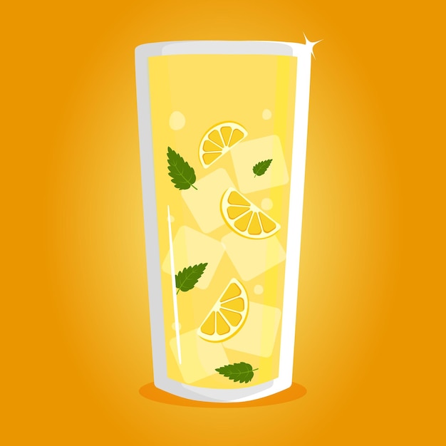 un vaso de limonada con hielo limón cóctel ilustración vectorial