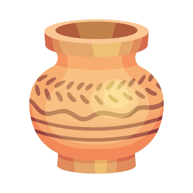 Vaso o recipiente de cerámica con diseño e ilustración vectorial de cuello ancho