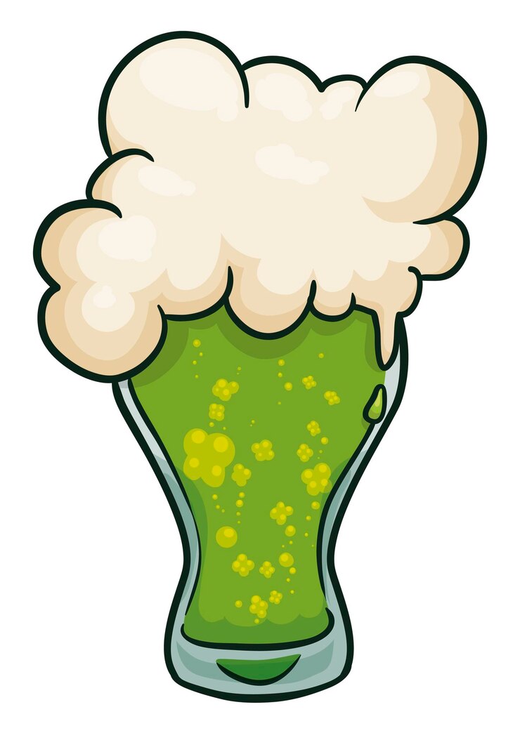 Vector vaso de pilsner con espuma y cerveza verde para el día de san patricio al estilo de dibujos animados