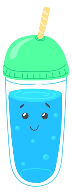 Vaso de plástico con agua limpia cara feliz mascota de bebida saludable