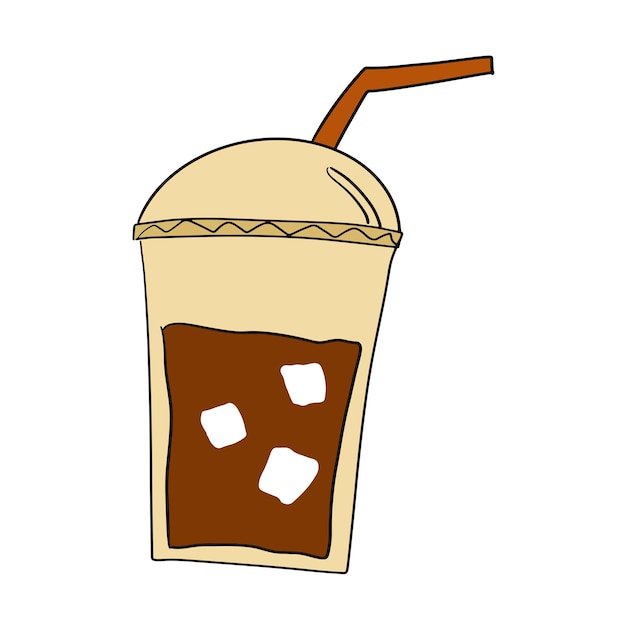 Vaso de plástico para café helado con bebida de paja elemento gráfico ilustración dibujo beber