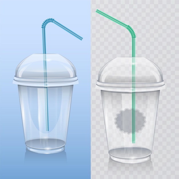 Vaso de plástico realista para batidos y batidos.