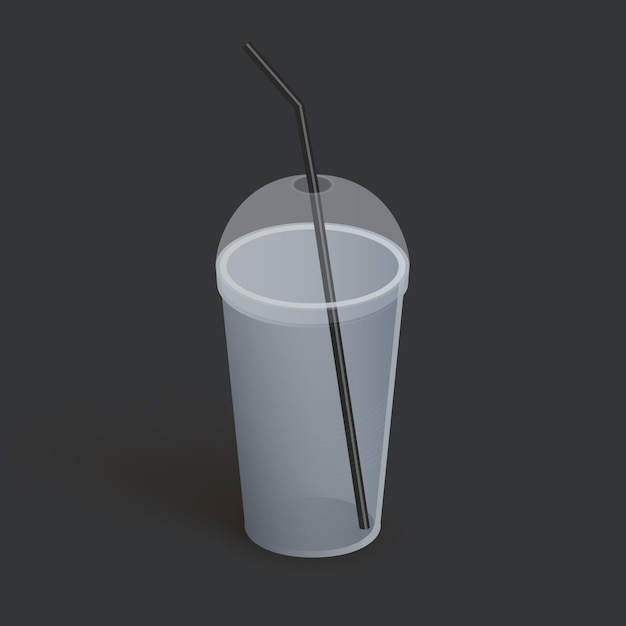 Vector vaso de plástico con tapa para café, té, batidos, jugo. realista vaso vacío. ilustración sobre fondo oscuro.