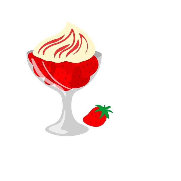 Vector en un vaso, un postre de capa de fruta cremosa con fresas y menta, un fondo blanco