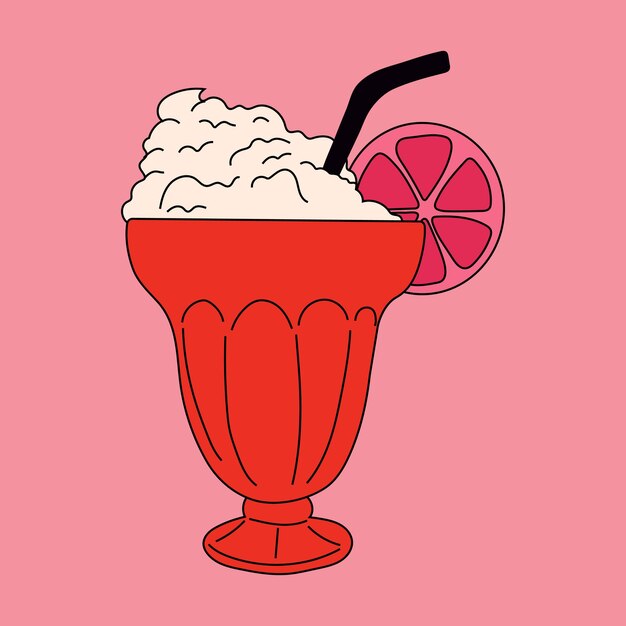 Un vaso rojo de helado con pajita y una bebida roja con pajita negra.