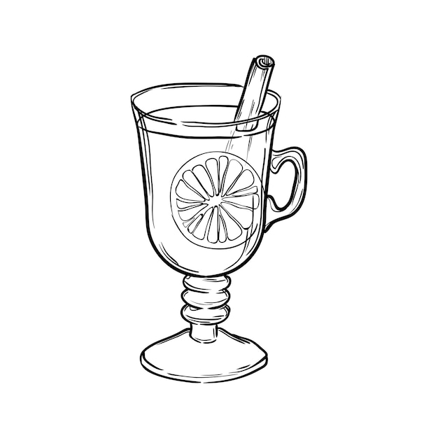 Vector vaso con vino caliente aislado sobre fondo blanco. ilustración de vector dibujado a mano.