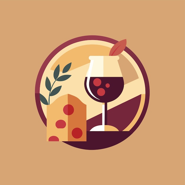 Vector un vaso de vino y queso en un plato ideal para un evento de degustación de vinos y quesos chic logotipo minimalista para un evento