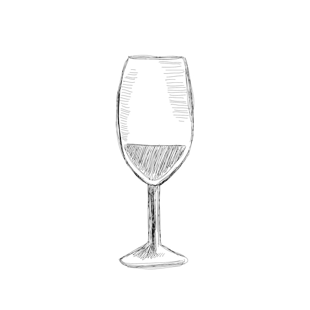 Vaso de vino sobre un fondo blanco Esbozo en blanco y negro Vector