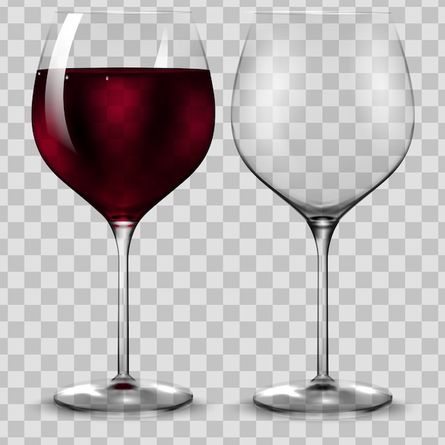 Vector vaso de vino tinto de transparencia vacía y completa.