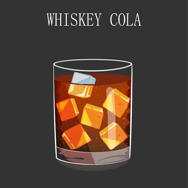 Vector un vaso de whisky cola con cubitos de hielo