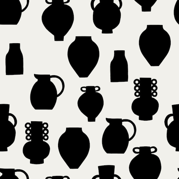 Vasos de cerámica de cerámica orgánica en blanco y negro con patrón sin costuras