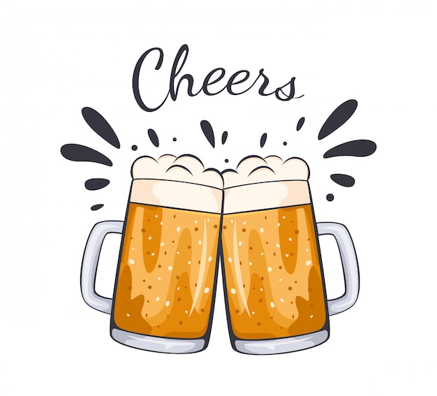 Vasos de cerveza taza dibujado a mano ilustración.