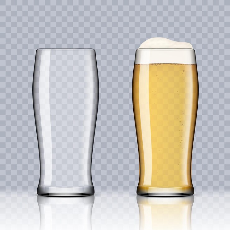 Vector vasos de cerveza transparentes vacíos y llenos