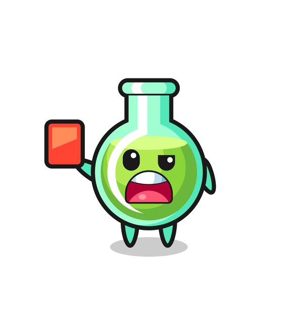 Vasos de laboratorio mascota linda como árbitro dando una tarjeta roja, diseño de estilo lindo para camiseta, pegatina, elemento de logotipo