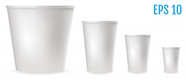 Vector vasos plasticos blancos para comida