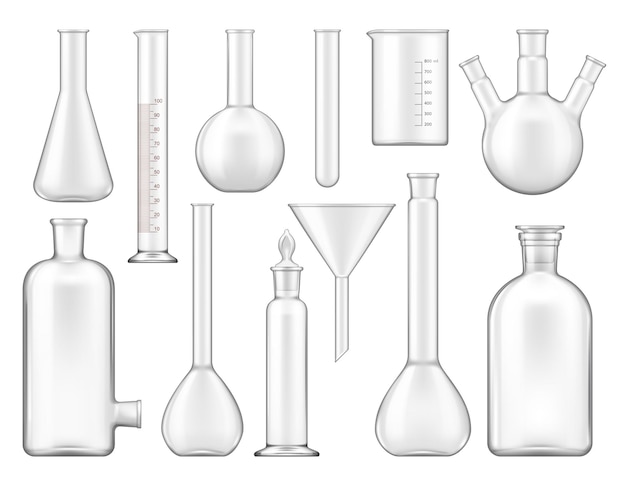 Vector vasos de precipitados tubos de ensayo y matraces químicos aislados