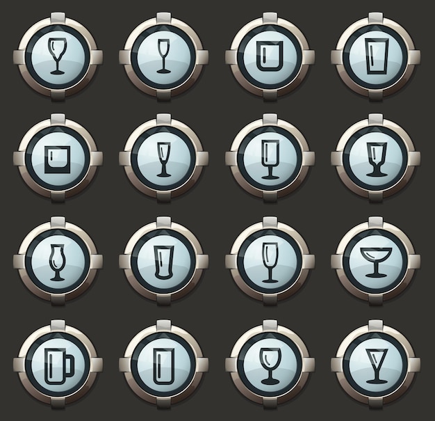 Vasos y tazas vector iconos en los elegantes botones redondos para aplicaciones móviles y web