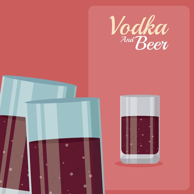 Vasos de vodka y cerveza