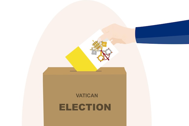 Vaticano voto concepto hombre mano y urnas día de elecciones vaticano bandera vector