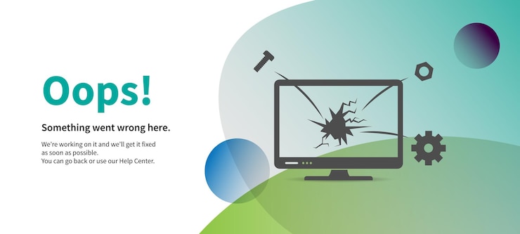 Vector vaya sitio web caído bajo el banner de mantenimiento con la pantalla de la computadora rota