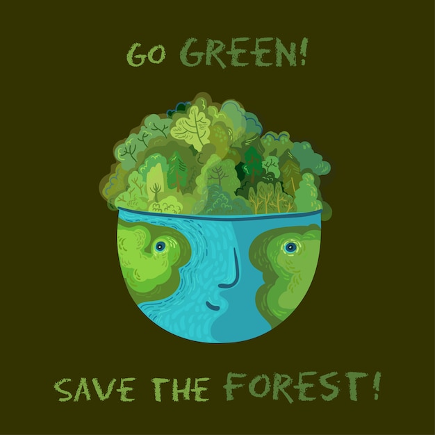 Vector ¡vaya verde, salve los bosques! vector ilustración ecológica lindo