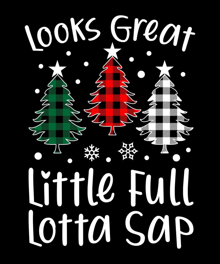 Se ve genial, pequeña savia llena de mucha savia, plantilla de impresión de camisa de feliz Navidad, patrón a cuadros, árbol de Navidad