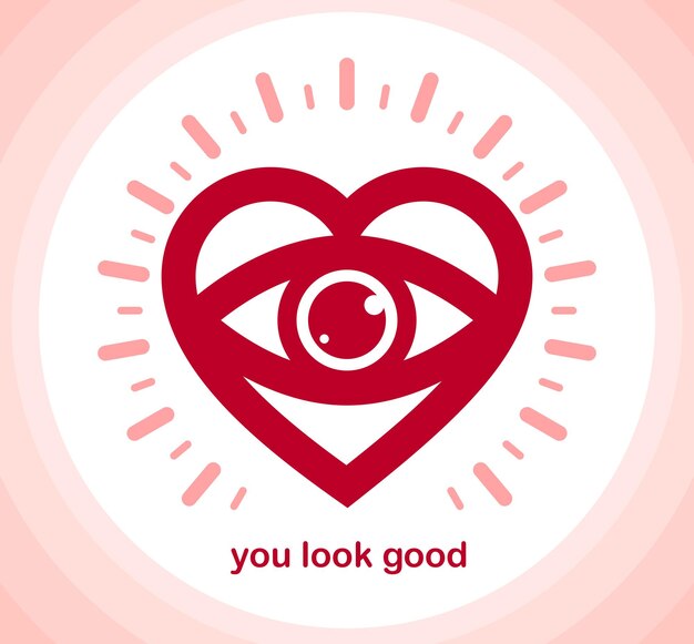 Se ve un gran concepto de elemento de diseño vectorial de saludo alegre, complementa el elegante diseño retro creado con el corazón y los ojos, un icono o logotipo creativo, que data del tema del día de San Valentín.