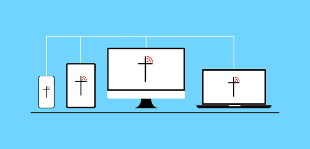 Vea la transmisión desde la iglesia usando su dispositivo Concepto de iglesia en línea