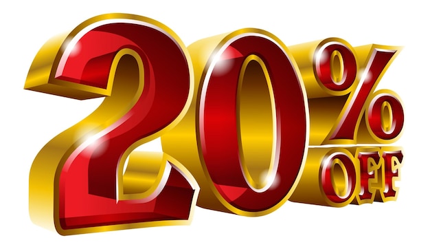 Vector 20 descuento 20 por ciento de descuento oro y letrero rojo