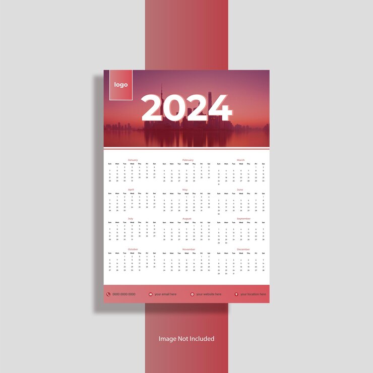 Vector 2024 horario mensual plantilla de calendario de pared un diseño imprimible