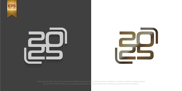 Vector 2025 logotipo de texto con números planos blancos diseño para celebraciones del calendario