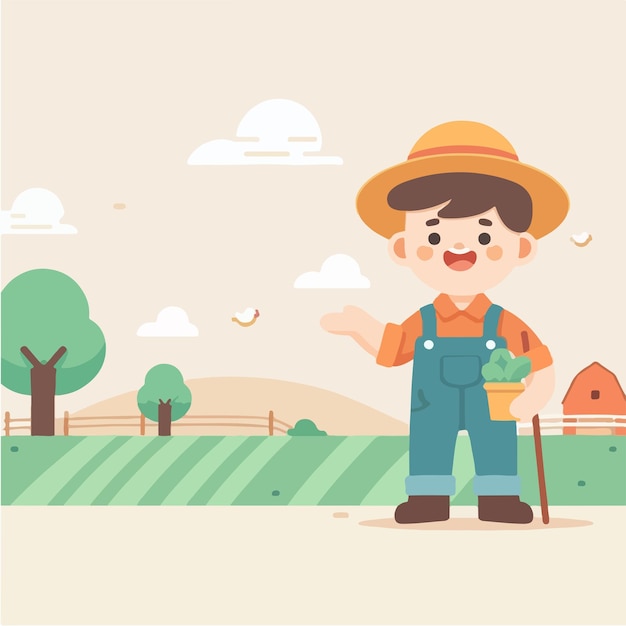 Vector 3 personajes campesinos alegres con estilo de diseño plano
