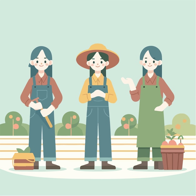 Vector vector 3 personajes campesinos alegres con estilo de diseño plano