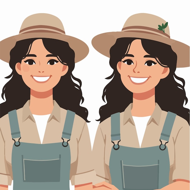 Vector 3 personajes campesinos alegres con estilo de diseño plano