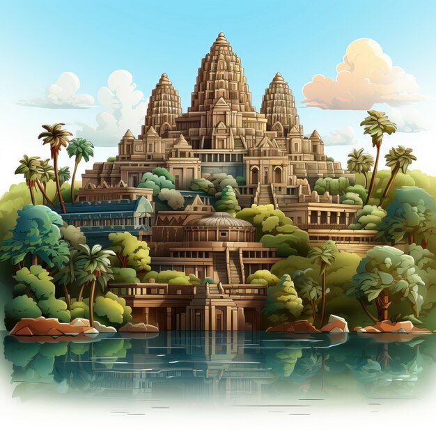 Vector vector 3d angkor wat en un fondo blanco