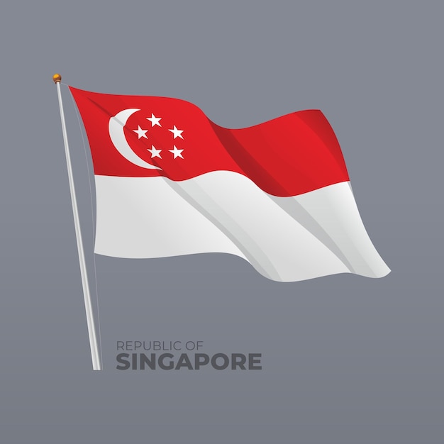 Vector 3D bandera ondeante nacional de Singapur