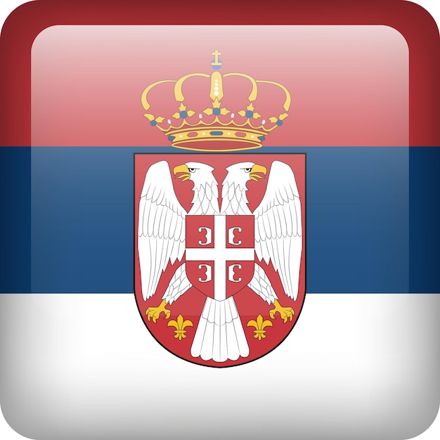 Vector 3d Bandera de Serbia Botón brillante Emblema nacional serbio Icono cuadrado con bandera de Serbia