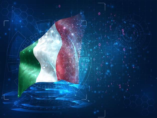 Vector 3d bandera sobre fondo azul con interfaces hud