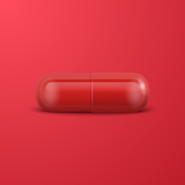 Vector 3d Capsula médica farmacéutica roja realista Tableta con fondo azul Vista delantera Copia de la medicina espacial Concepto de salud masculina