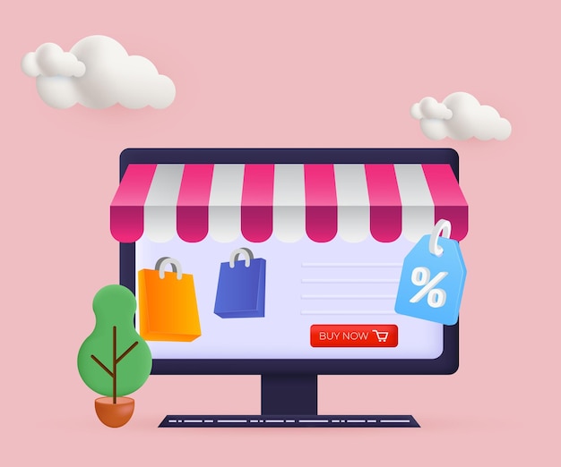 Vector 3d compras en línea elementos gráficos signos símbolos nueva idea concepto diseño
