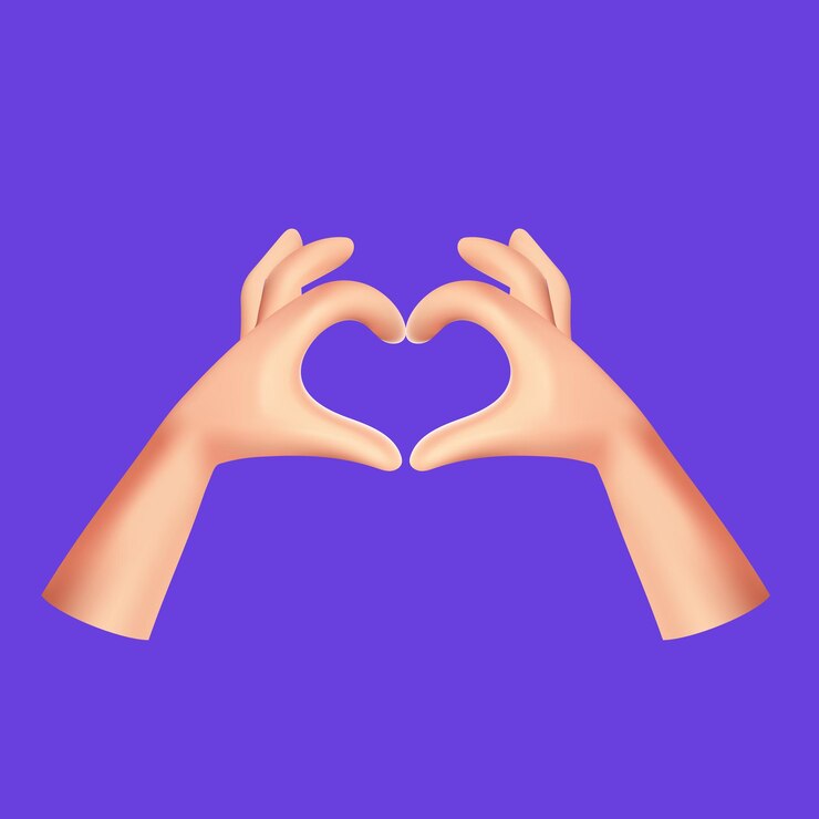 Vector vector 3d corazón y símbolo de gesto de mano de amor elemento de dibujos animados para diseño redes sociales y retroalimentación