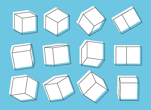 Vector 3d cubos de contorno Iconos de cubo en una perspectiva Bloques geométricos Ilustración vectorial aislada