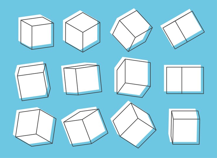 Vector vector 3d cubos de contorno iconos de cubo en una perspectiva bloques geométricos ilustración vectorial aislada