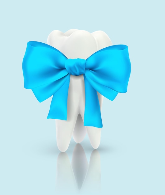 Vector 3d diente para medicina dental sobre un fondo azul.