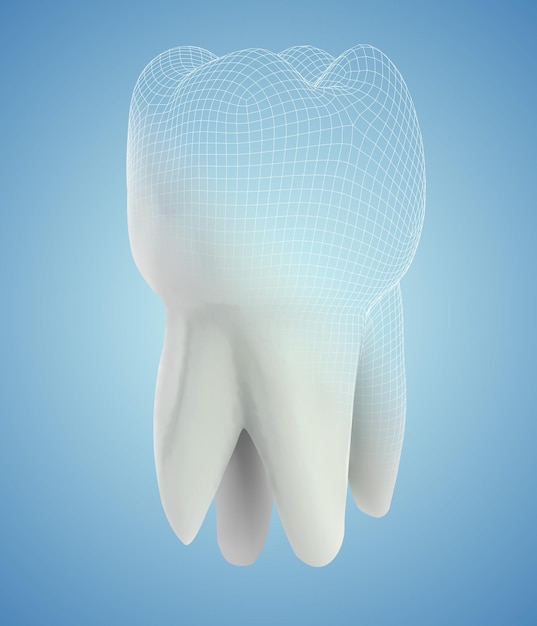 Vector 3d diente para medicina dental sobre un fondo azul.