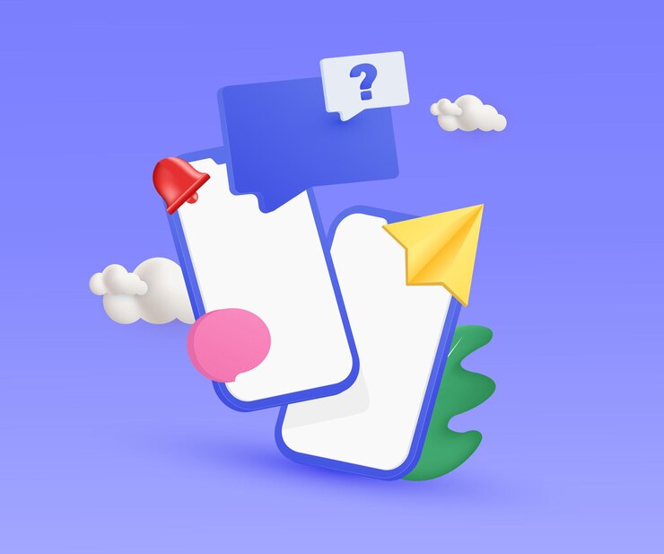 Vector vector 3d dos icono de comunicación de mensajes de teléfono móvil diseño de estilo de dibujos animados realista
